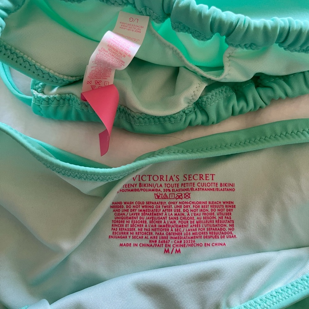 Victoria’s Secret bikini, M bottoms, L top drawstring. Teal pastel color. - Picture 2 of 3